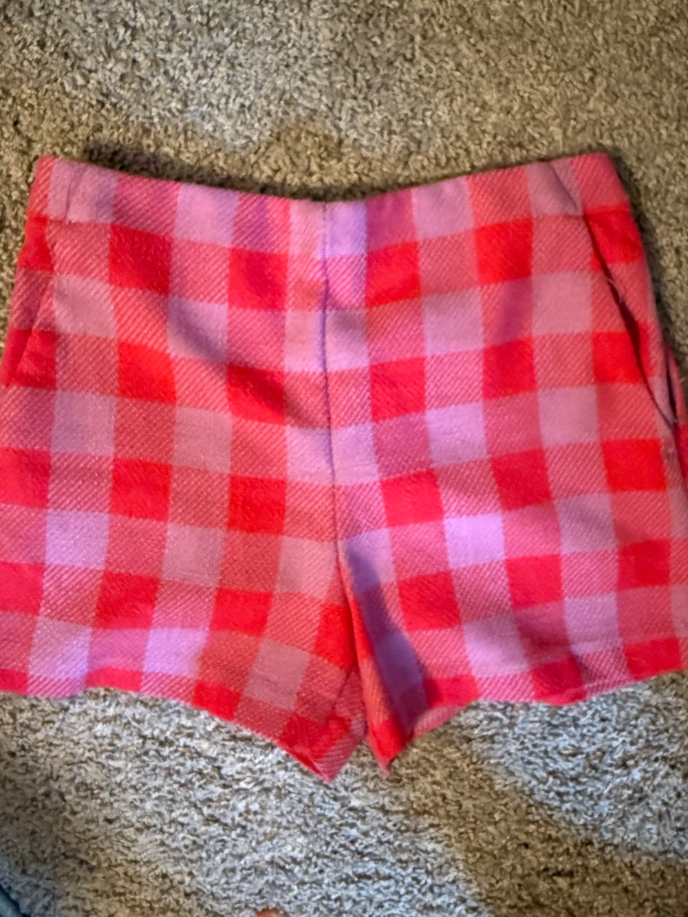 Women’s Ann Taylor Pink & Red Gingham Knit Shorts Zipper Side Size 4